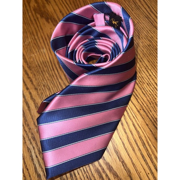 Wilson & Bow Mens Tie Pink Striped Silk Hand USA Preppy Career Spring Academia - Picture 7 of 7